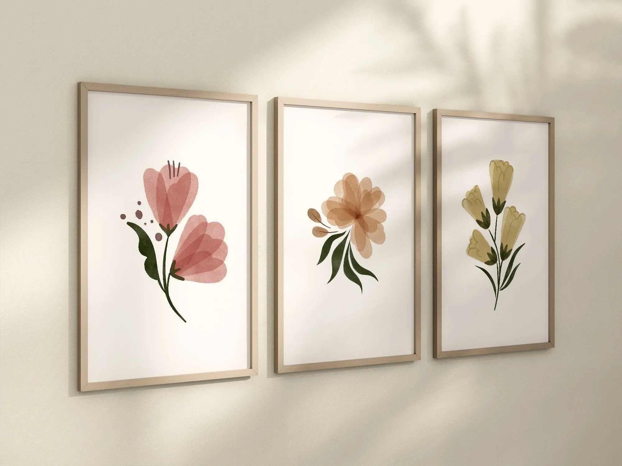 Boho Floral Set of 3 Nursery Art Prints, Modern Nursery Wall Art, Neutral Nursery Decor, Play Room, Girl Baby Room Ideas, 074