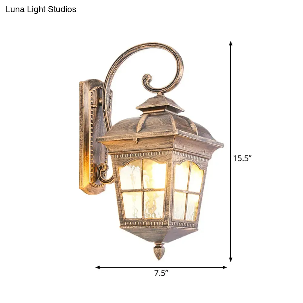 Bronze Wall Sconce Light: Lantern Yard Classic Design with Clear Ripple Glass, Wall Mounted Lighting