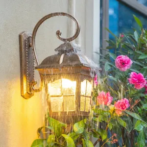 Bronze Wall Sconce Light: Lantern Yard Classic Design with Clear Ripple Glass, Wall Mounted Lighting