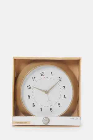 Brown And White Wall Clock With Numbers And Plain Frame