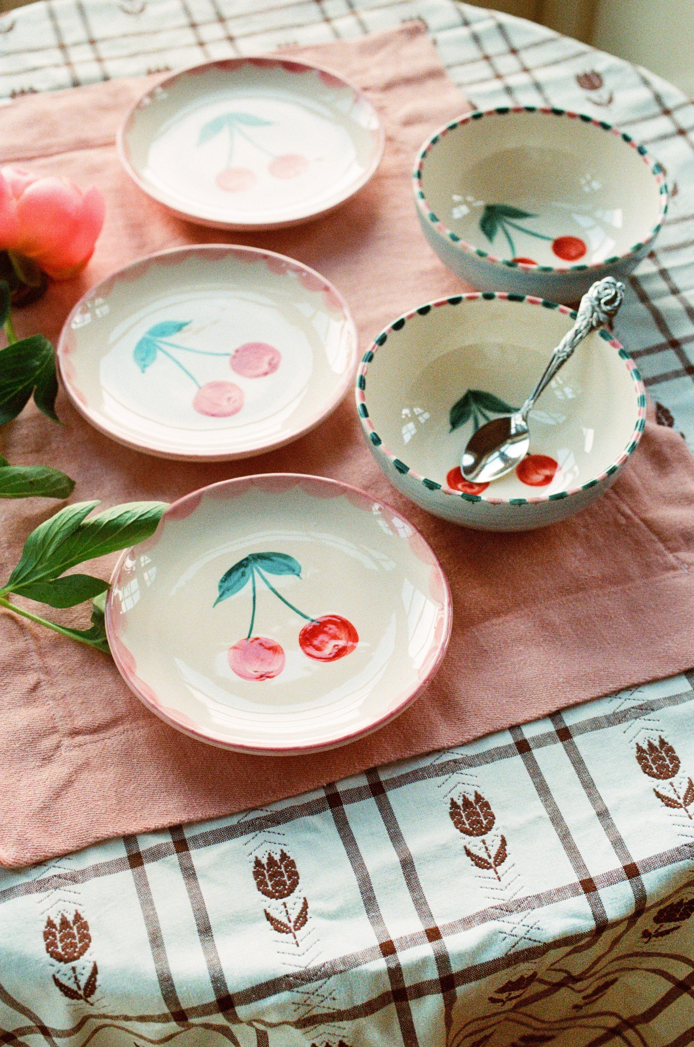 Ceramic Cake Plate with Hand Painted Cherries