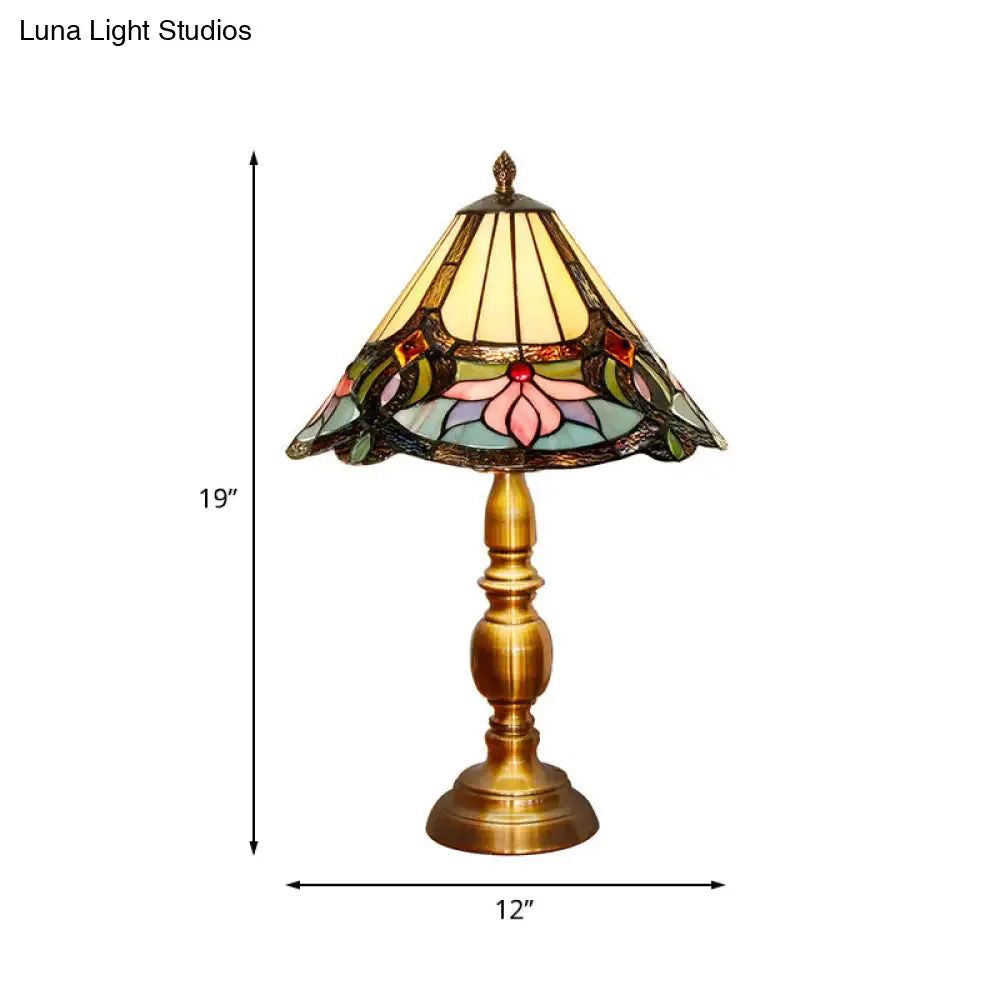 Chort - Baroque Conical Hand Cut Glass Lotus Table Light - Brushed Brass