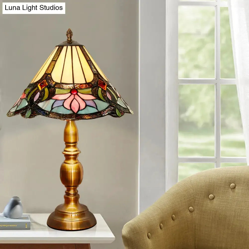 Chort - Baroque Conical Hand Cut Glass Lotus Table Light - Brushed Brass