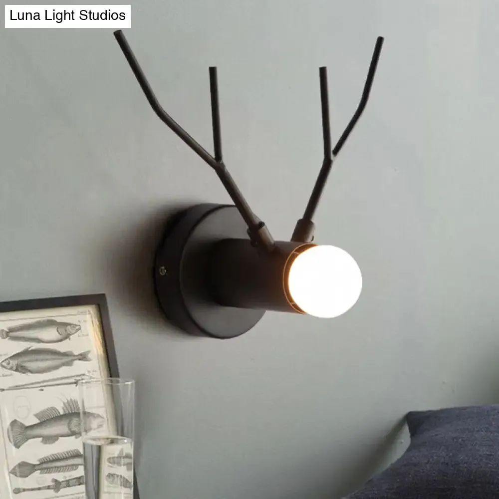 Classic Black Metal Wall Sconce with Exposed Bulb - Indoor Elk Design Light Fixture