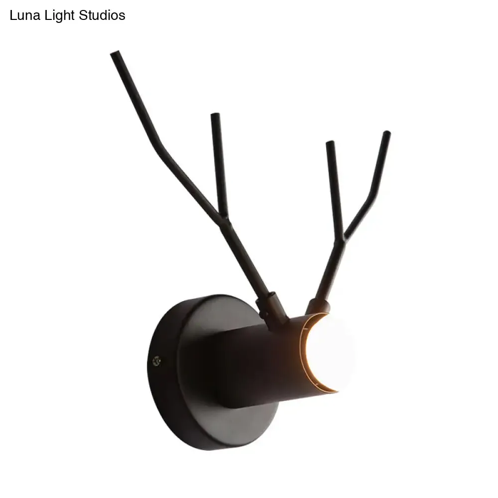 Classic Black Metal Wall Sconce with Exposed Bulb - Indoor Elk Design Light Fixture