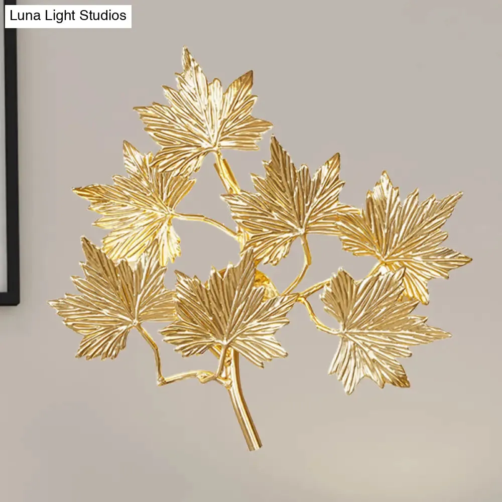 Contemporary Gold Wall Mount Sconce with 3 Lights - Aluminum Maple Leaf Design for Stairway