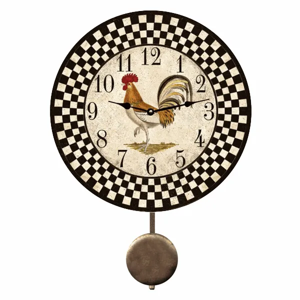 Country Kitchen Clock- Black Checkered Rooster Clock
