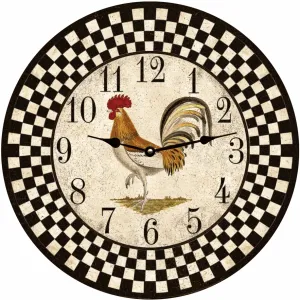 Country Kitchen Clock- Black Checkered Rooster Clock
