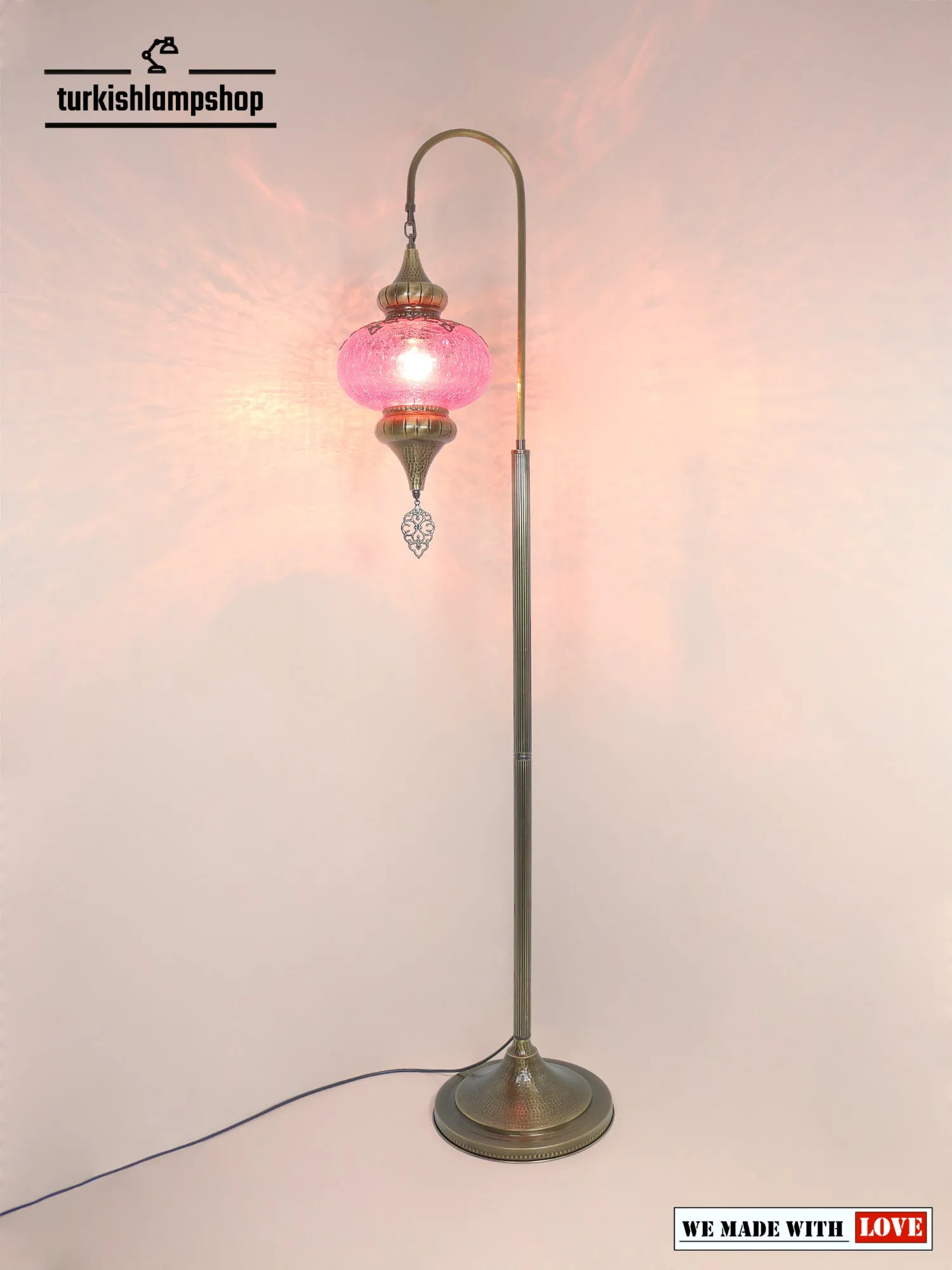 Cracked Pattern Glass Turkish Floor Lamps Swanneck Design