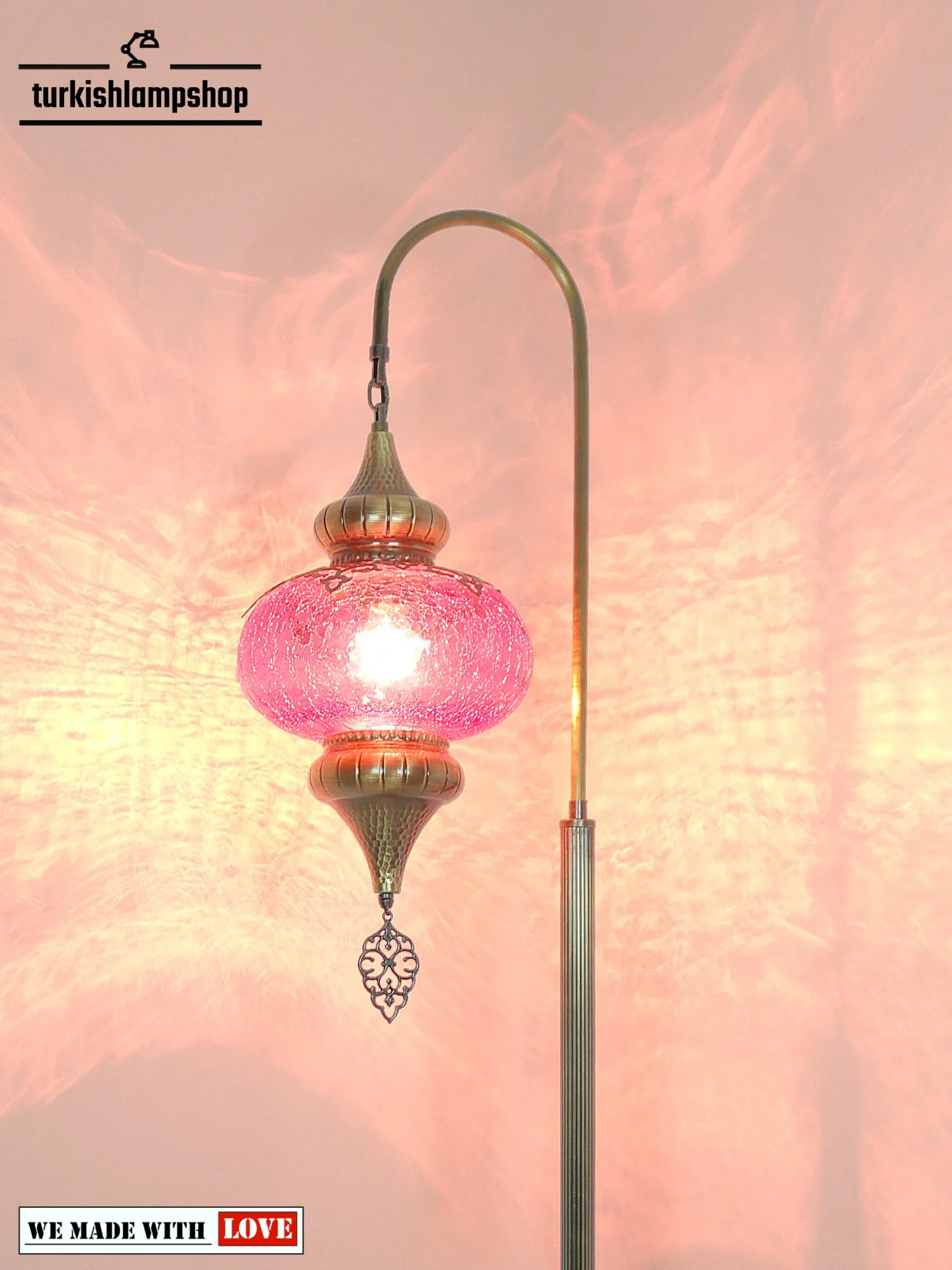 Cracked Pattern Glass Turkish Floor Lamps Swanneck Design