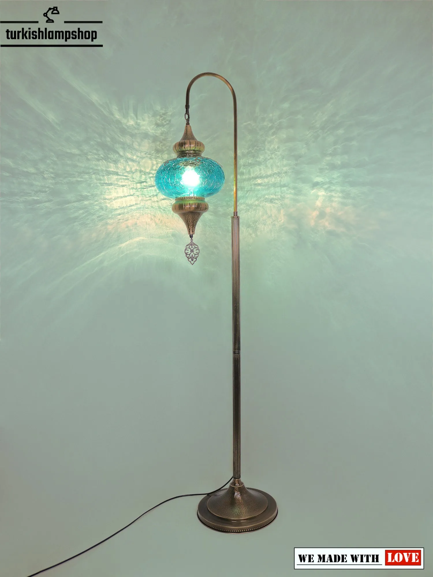 Cracked Pattern Glass Turkish Floor Lamps Swanneck Design