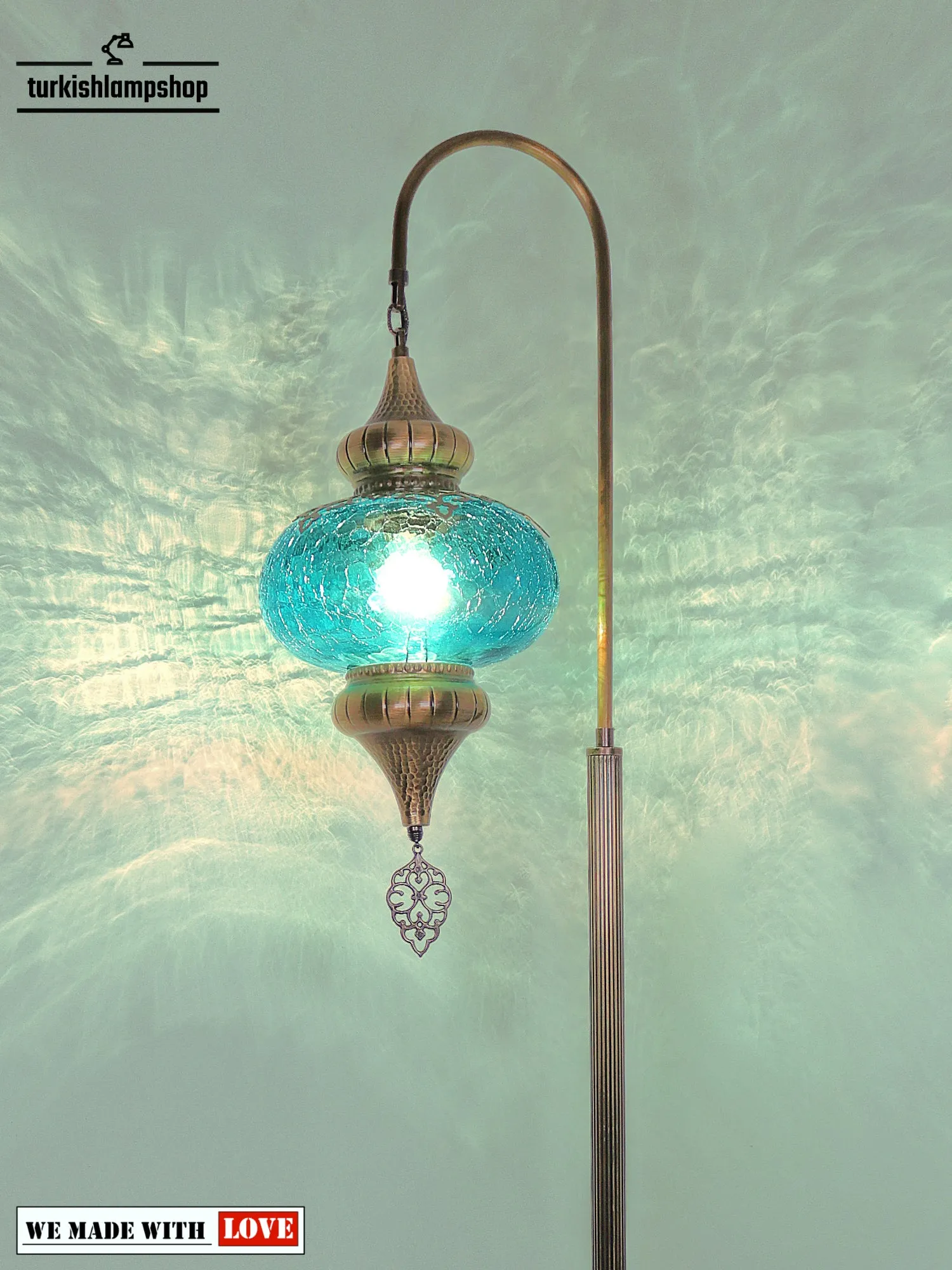 Cracked Pattern Glass Turkish Floor Lamps Swanneck Design