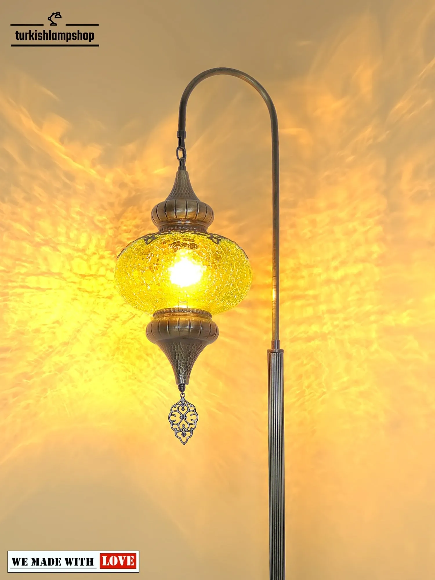 Cracked Pattern Glass Turkish Floor Lamps Swanneck Design