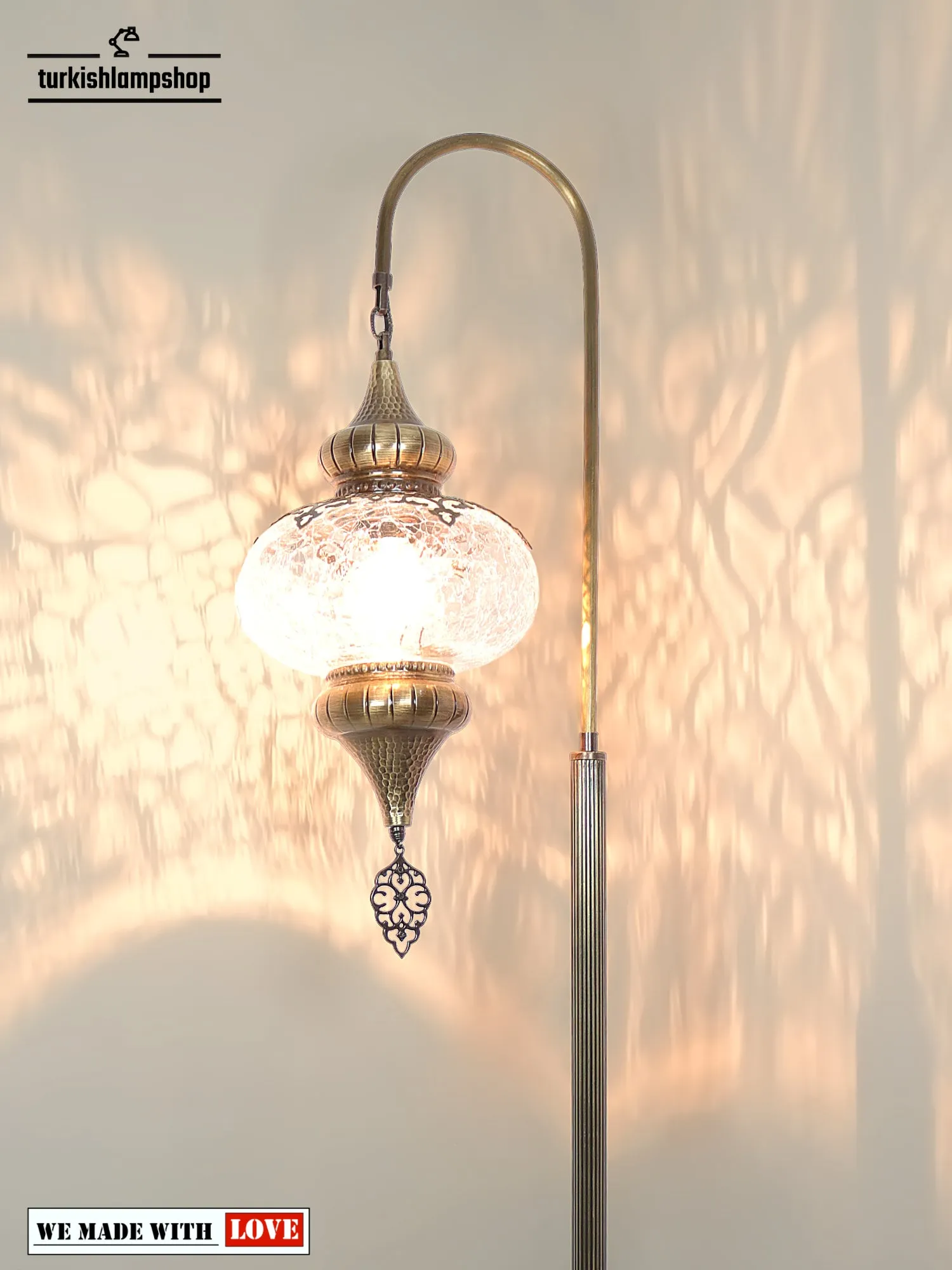 Cracked Pattern Glass Turkish Floor Lamps Swanneck Design