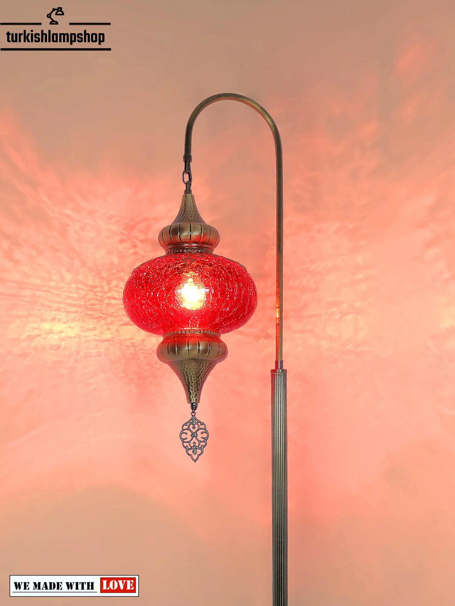 Cracked Pattern Glass Turkish Floor Lamps Swanneck Design