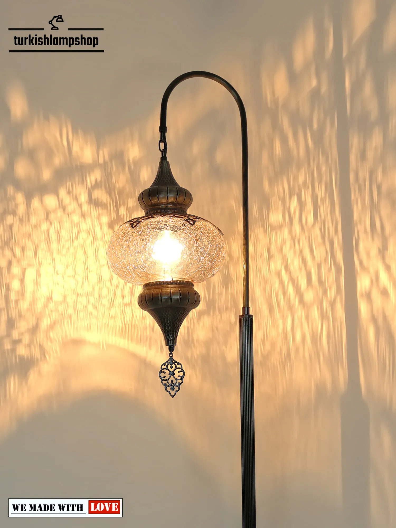 Cracked Pattern Glass Turkish Floor Lamps Swanneck Design