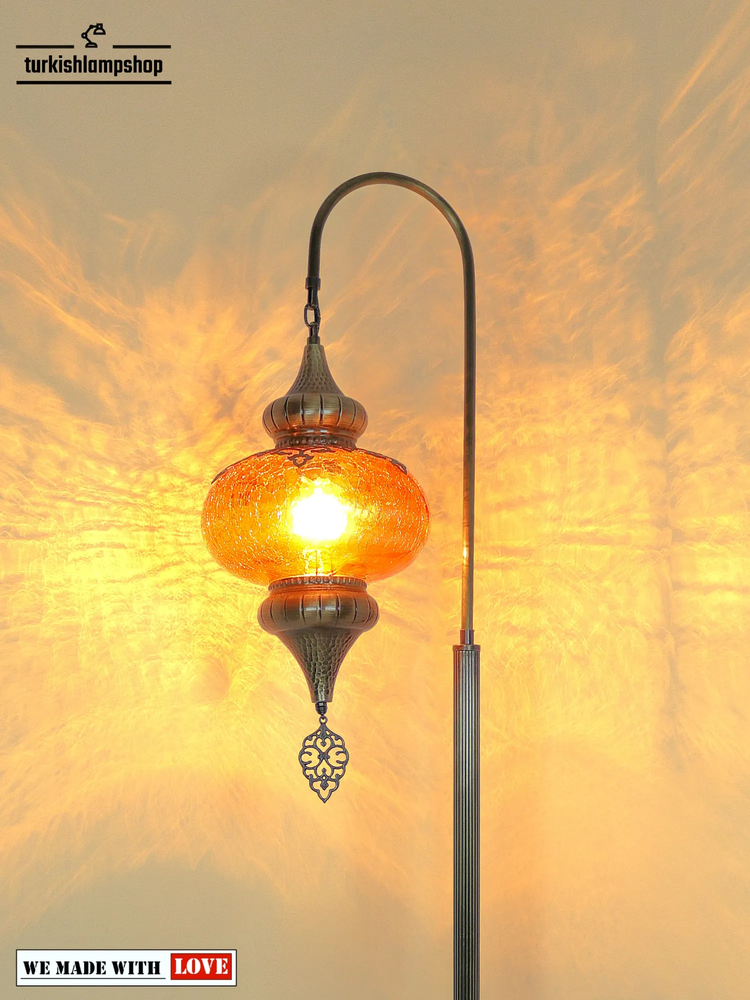 Cracked Pattern Glass Turkish Floor Lamps Swanneck Design