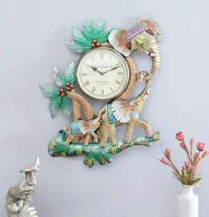 CRAFT CULTURE Rajasthani Ethnic Elephant Clock 8'' With Fine Painting Table Decor Handcrafted Powder Coated Iron Table Decor Decorative (Multicolor)