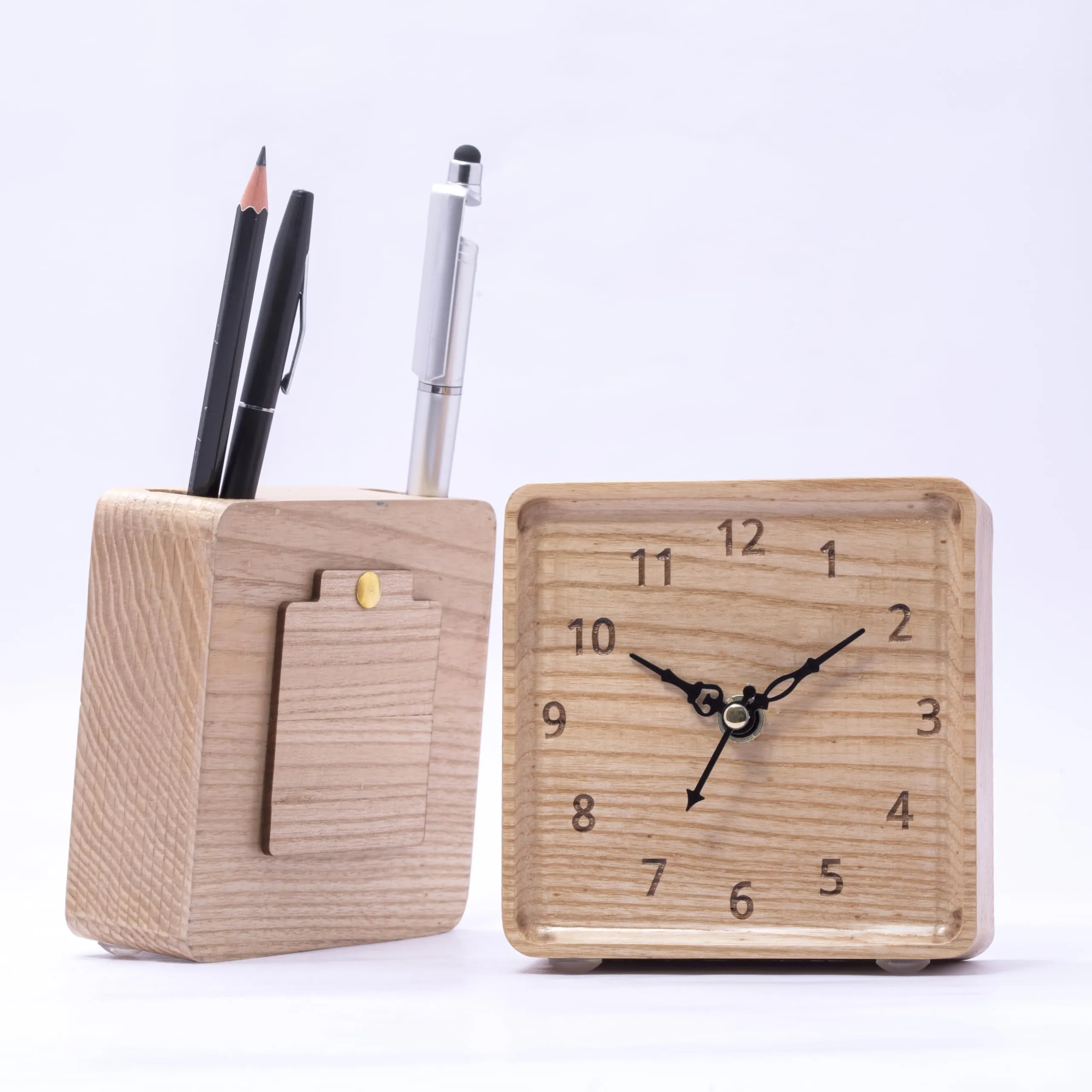 CRAFTICK Wooden Table Clock with pen Stand for Office table decor,Study table and home warming decor and new office opening ceremony Gifts!Side tabel clock for bedroom. (Square)