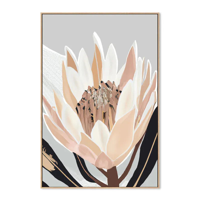 Cream Silver Protea 120cm x 180cm Framed Canvas - Natural Frame