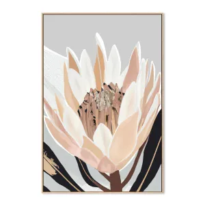 Cream Silver Protea 50cm x 70cm Framed Canvas - Natural Frame