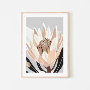Cream Silver Protea 80cm x 120cm Framed Poster - Natural Frame