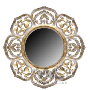 Decorative Wall Mirror Antique Gold and White Royal Mirror Frame Wall Hanging for Living Room, Bedroom, Bathroom, and Home Dcor