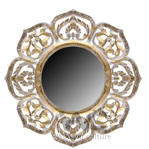 Decorative Wall Mirror Antique Gold and White Royal Mirror Frame Wall Hanging for Living Room, Bedroom, Bathroom, and Home Dcor