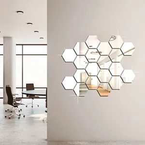 DecorWear 20 Hexagon Mirror Silver Plastic Wall Stickers for Wall Size (10.5x12.1) Cm Acrylic Mirror Wall Decor Sticker, Wall Mirror Stickers, 3D Hexagonal Mirror Wall Sticker (A-20HexaSilver)