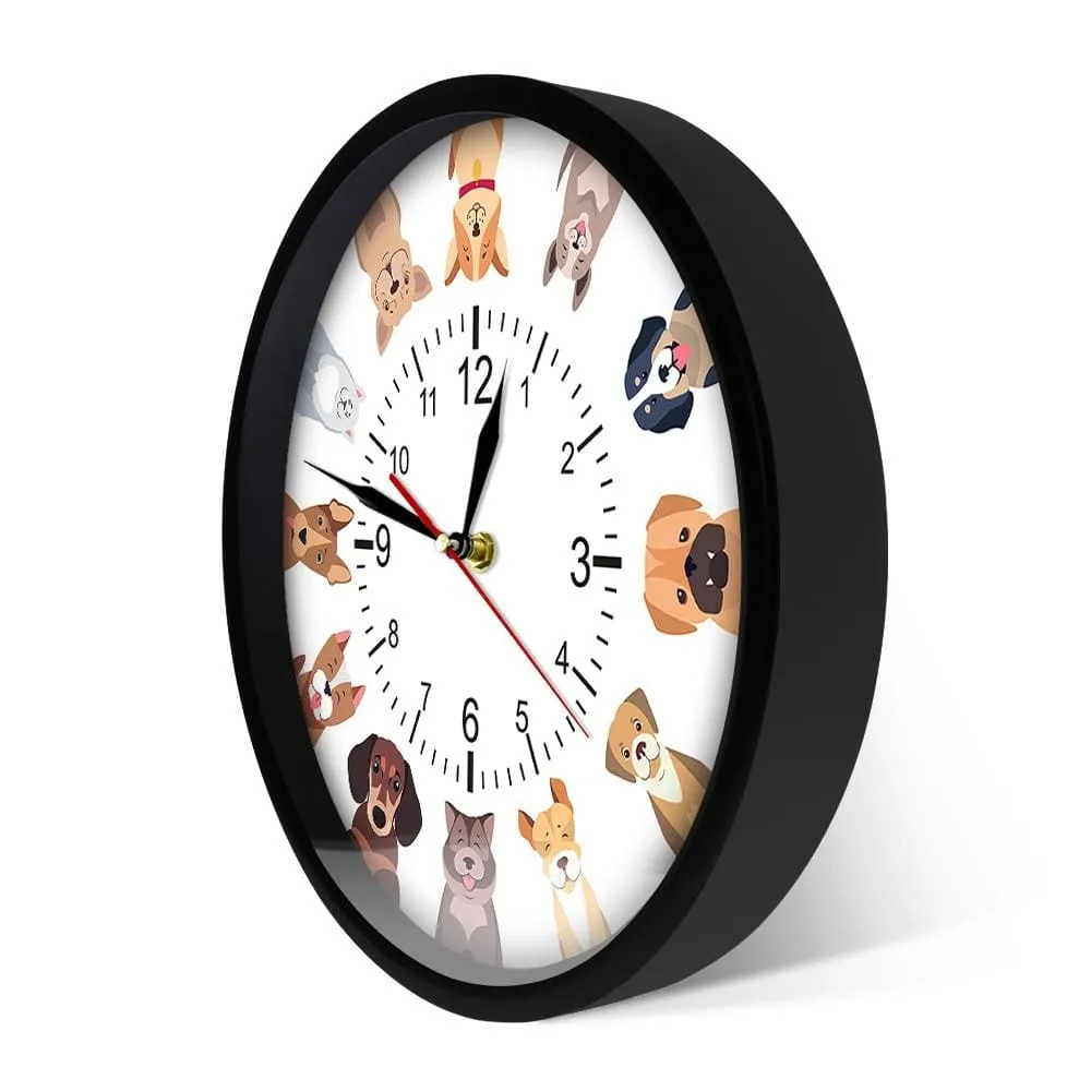 Different Purebred Dogs Cartoon Wall Clock Canine Home Decor Cool Dog Breed