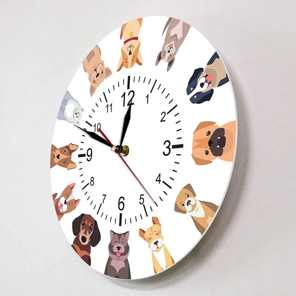 Different Purebred Dogs Cartoon Wall Clock Canine Home Decor Cool Dog Breed