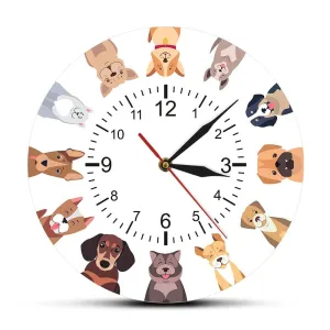 Different Purebred Dogs Cartoon Wall Clock Canine Home Decor Cool Dog Breed