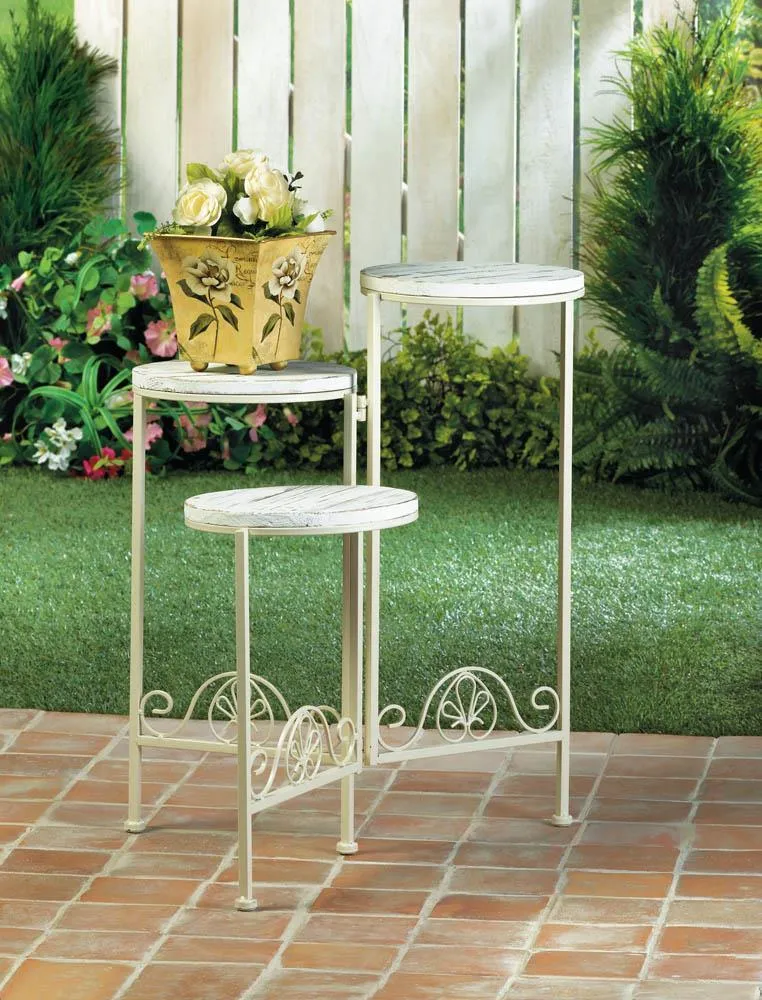 Distressed White Triple Planter Stand