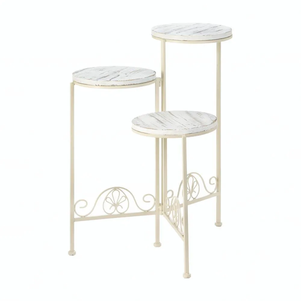 Distressed White Triple Planter Stand
