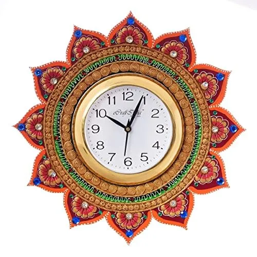 eCraftIndia Royal and Elegant Decorative Wooden and Papier-Mache Wall Clock (35 cm x 2.5 cm x 35 cm)