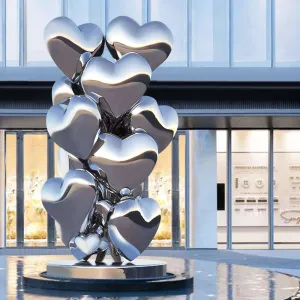 FINEST Modern Art Mirror Polished Stainless Steel Stacked Heart Sculpture for Sale FS-070