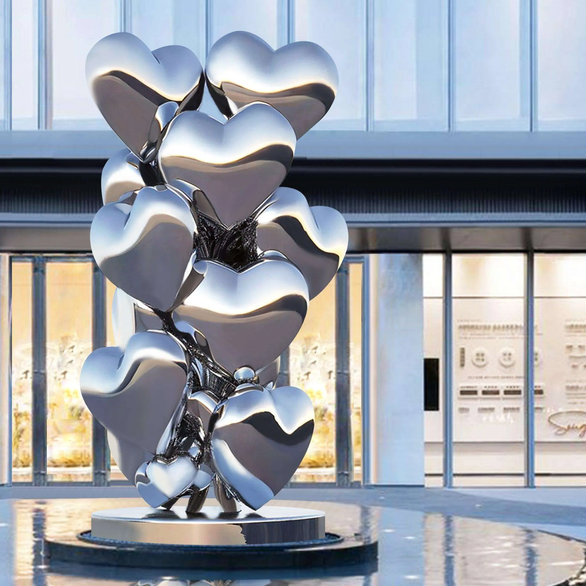 FINEST Modern Art Mirror Polished Stainless Steel Stacked Heart Sculpture for Sale FS-070