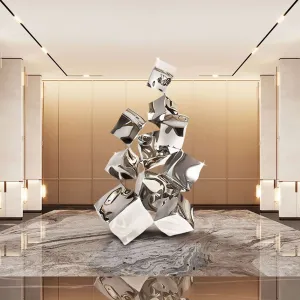 FINEST Modern Indoor Abstract Stainless Steel Cube Sculpture FS-097