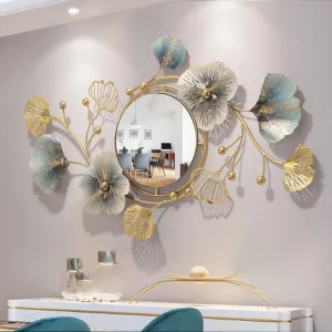 FUNTEREST Home Décor Iron Metal HD Clear Image Decorative Wall Mount Round Wall Mirror Hanging on Wall for Bedroom, Home Decor, wash Basin, Vanity, Makeup, Bathroom (Size-36X12, Mirror Size-10)