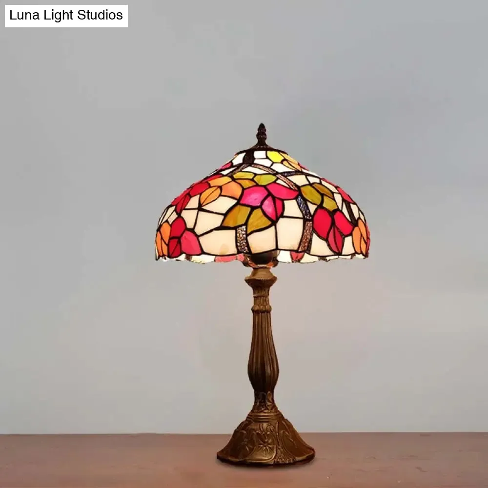 Gaia - Victorian 1 Light Night Table Lamp Victorian Bowl Hand Cut Glass Floral Patterned Nightstand Light in Bronze
