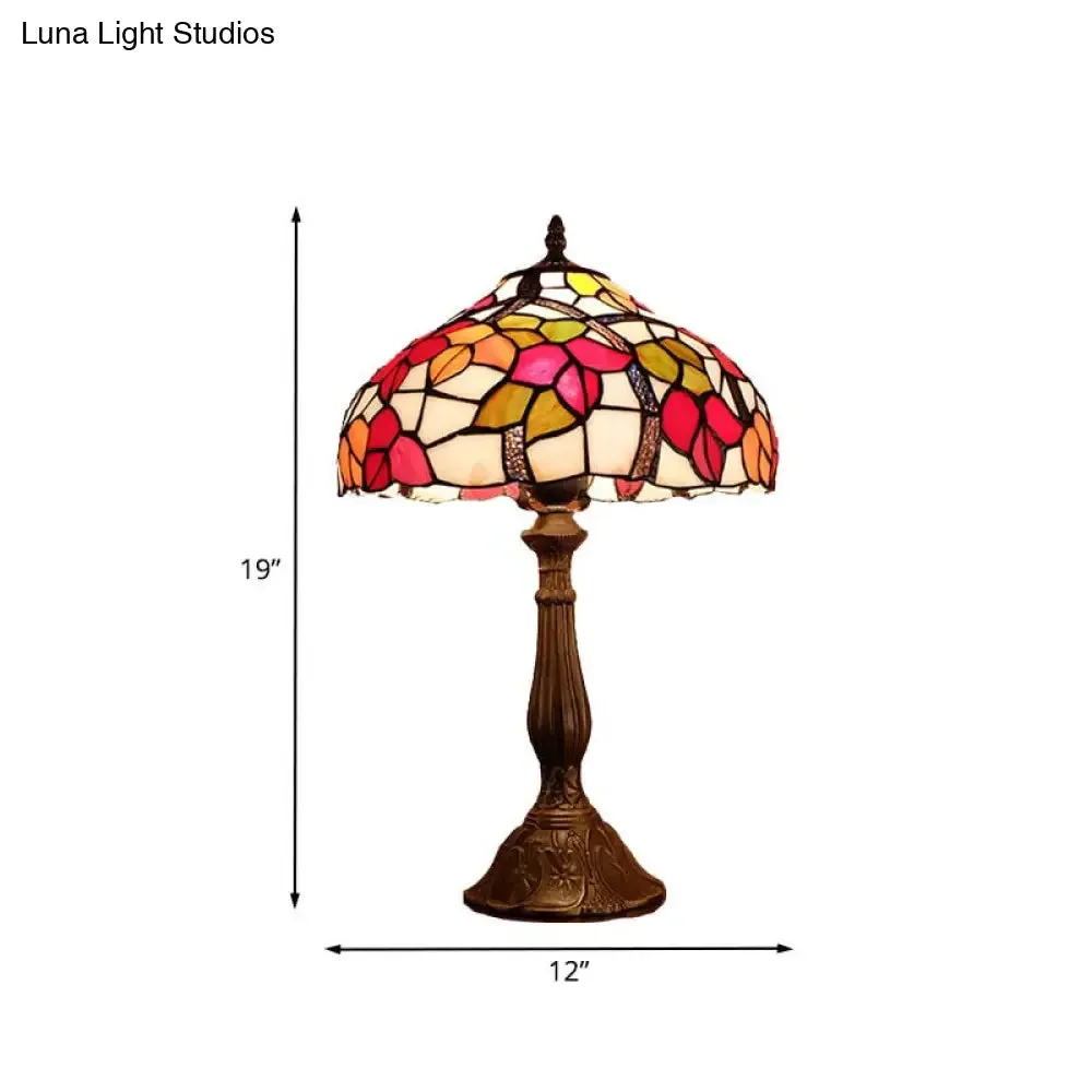 Gaia - Victorian 1 Light Night Table Lamp Victorian Bowl Hand Cut Glass Floral Patterned Nightstand Light in Bronze