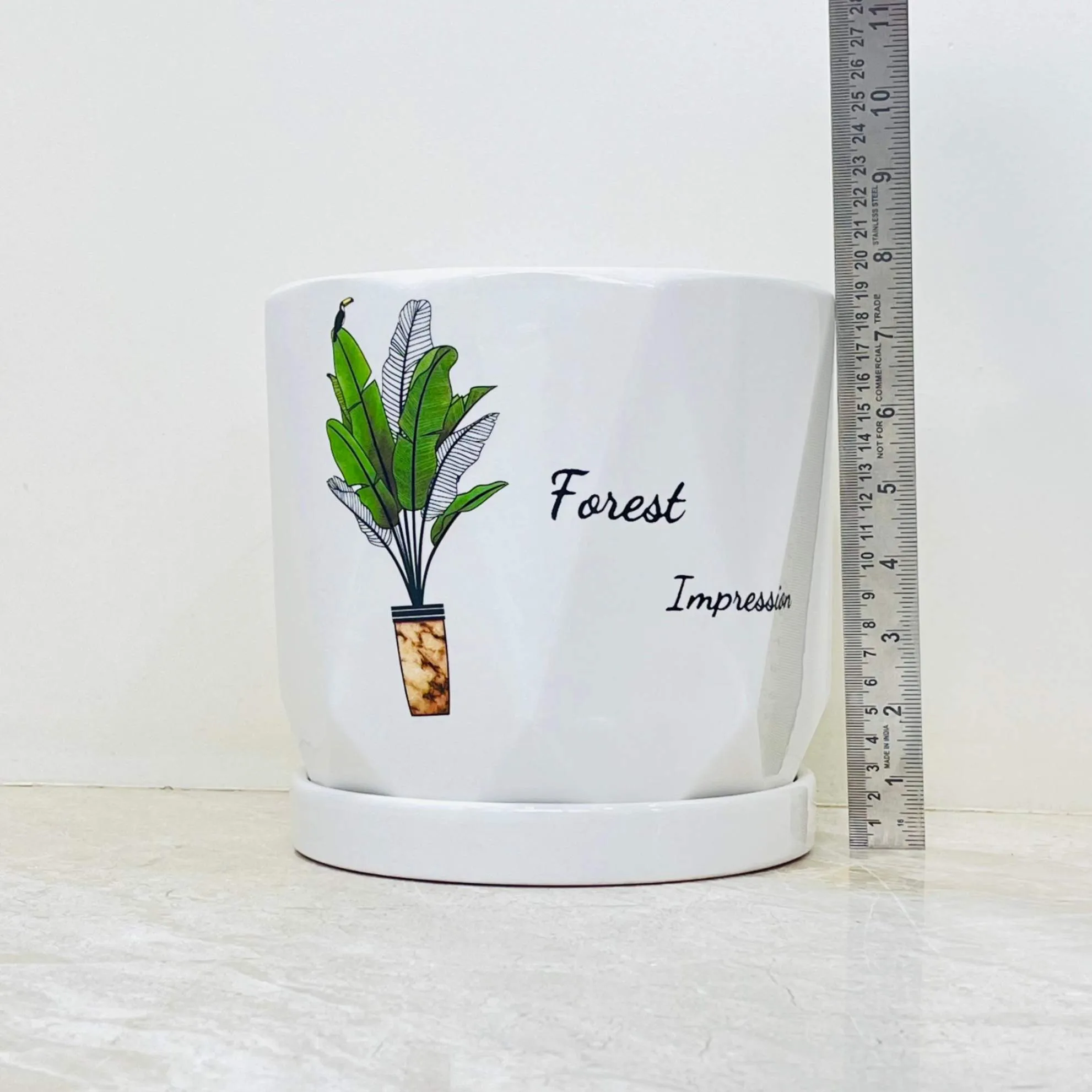 Geometric White Ceramic Planters - Forest Impression Set Of 3