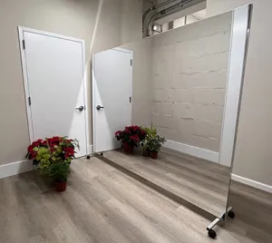 Glassless Mirror, Floor Stand and Corkboard Back Panel, 36" W x 72" H