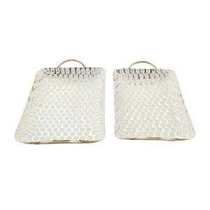 Gold Metal Geometric Dot Tray with White AccentsSet of 2 19"x 19"W