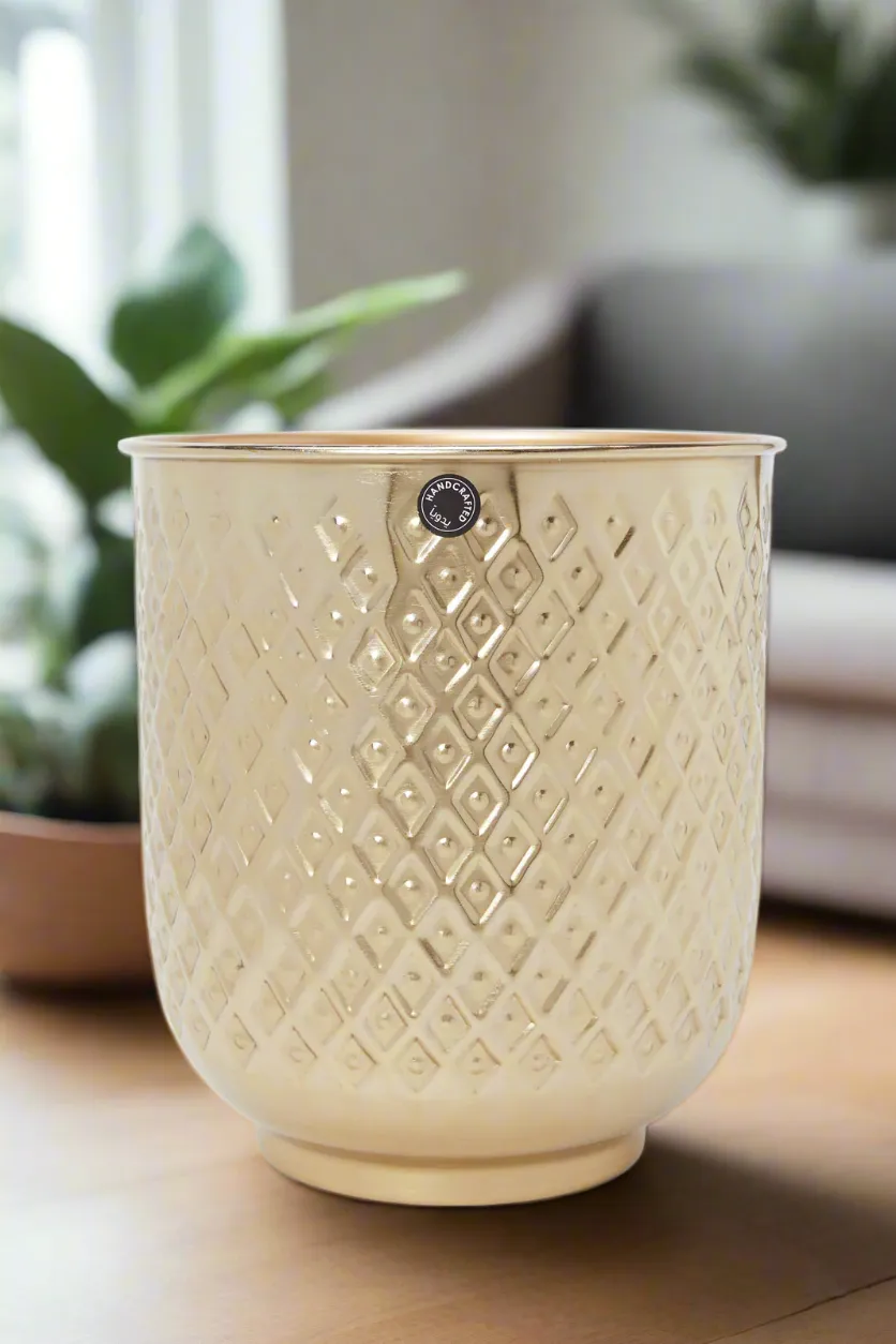 Gold Metal Punched Footed Planter Large
