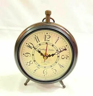 HABEEBA ART Handmade Wooden Table Top Clock Desk Clock Antique Style Home Study Living Gift Item