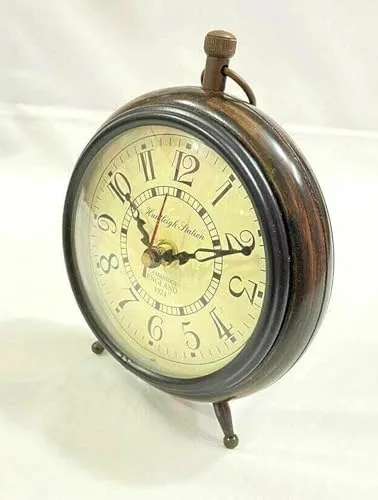 HABEEBA ART Handmade Wooden Table Top Clock Desk Clock Antique Style Home Study Living Gift Item