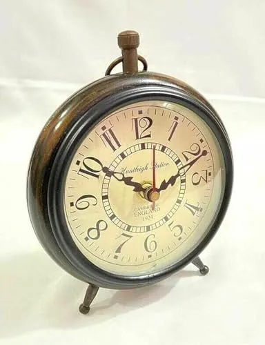 HABEEBA ART Handmade Wooden Table Top Clock Desk Clock Antique Style Home Study Living Gift Item