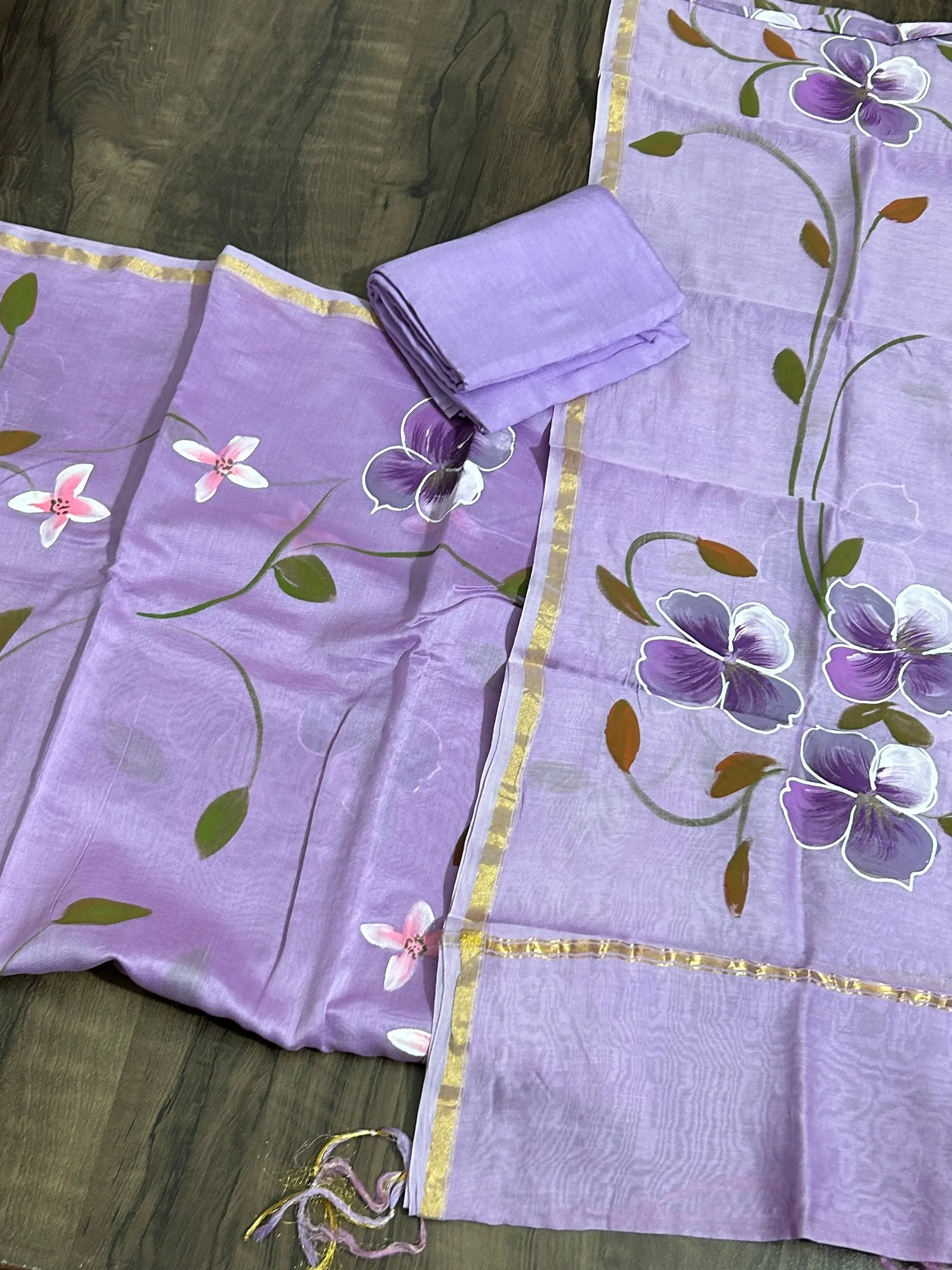 Hand Painted Chanderi Silk Cotton  Dress Material