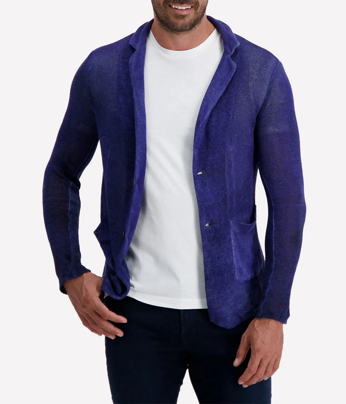 Hand Painted Linen Jacket in Midnight
